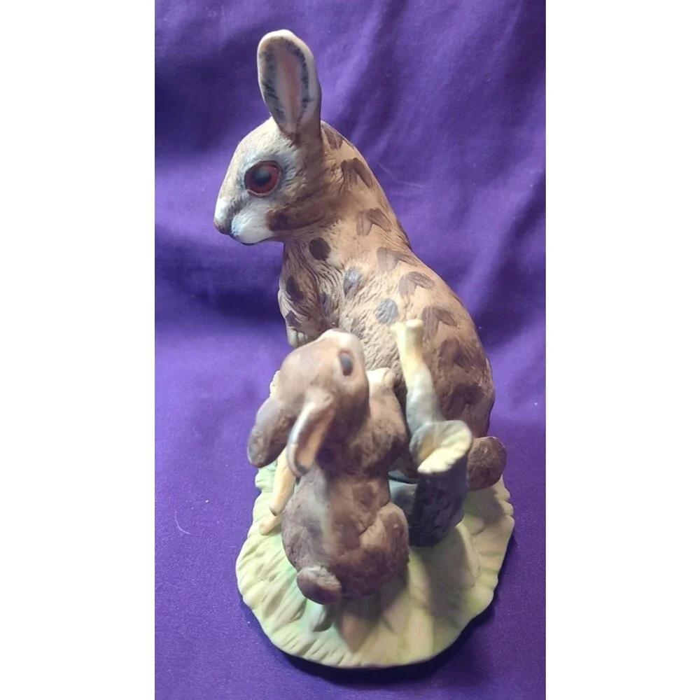 2 VTG Royal Crown Signed Porcelain Rabbit Large Figurines